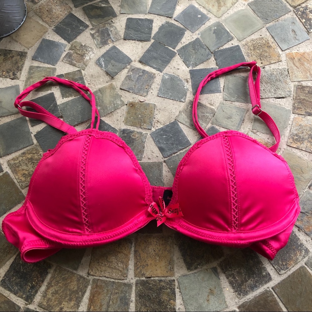 Hot Pink Satin Push-up Bra